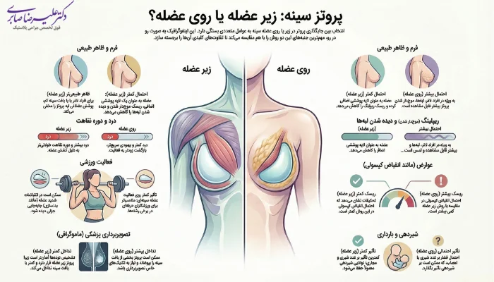 مقایسه مستقیم پروتز سینه زیر عضله و روی عضله